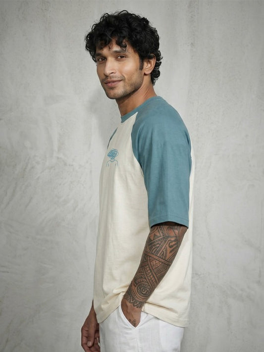 Zibilo Oversized Raglan T-Shirt for Men – Off White & Dusty Blue Casual Tee