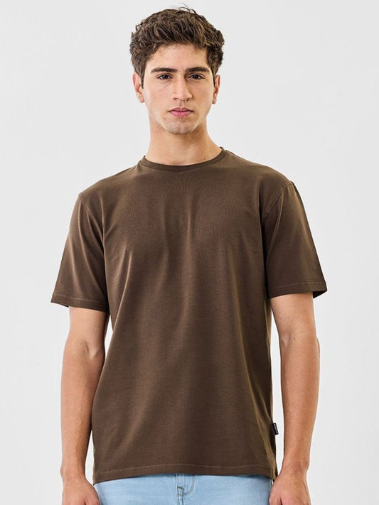 Premium Oversized Brown Cotton Crew Neck T-Shirt for Men