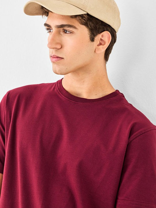 Premium Maroon Oversized Cotton T-Shirt for Men | Casual Crew Neck Tee