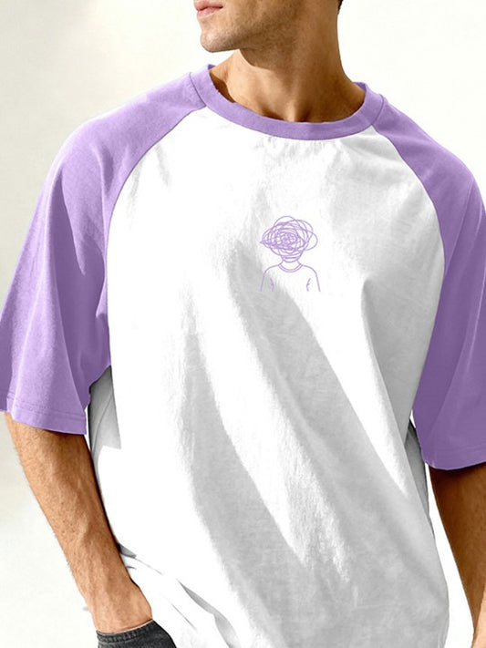Zibilo Oversized Raglan T-Shirt for Men – White & Lavender Casual Streetwear Tee