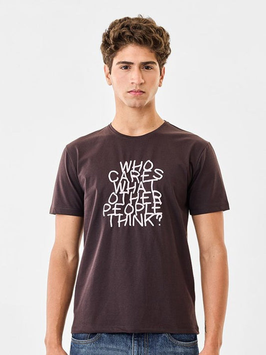 Zibilo Graphic Printed T-Shirt for Men – Dark Brown Statement Casual Tee