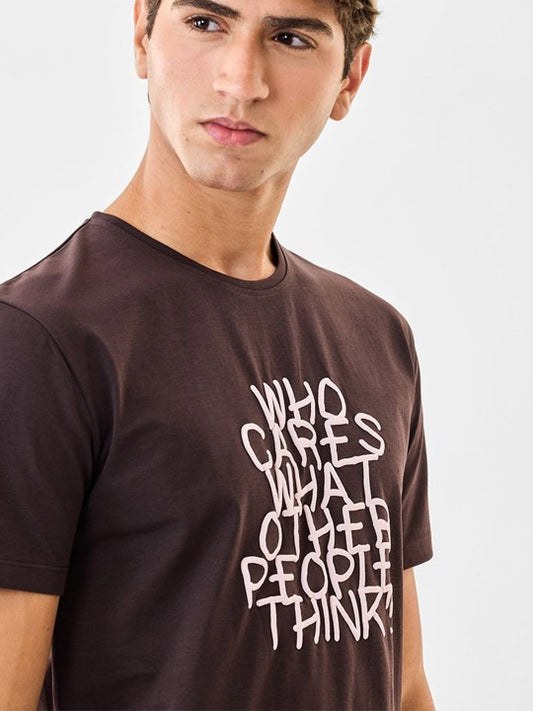 Zibilo Graphic Printed T-Shirt for Men – Dark Brown Statement Casual Tee