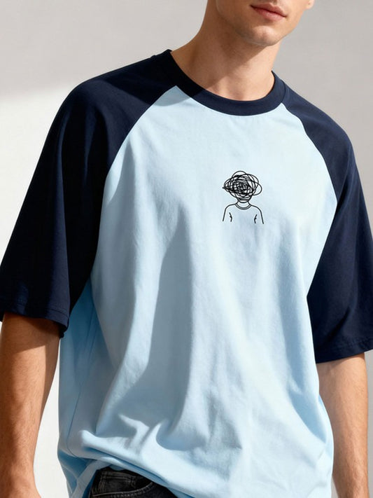 Zibilo Oversized Raglan T-Shirt for Men – Sky Blue & Navy Half Sleeve Casual Tee