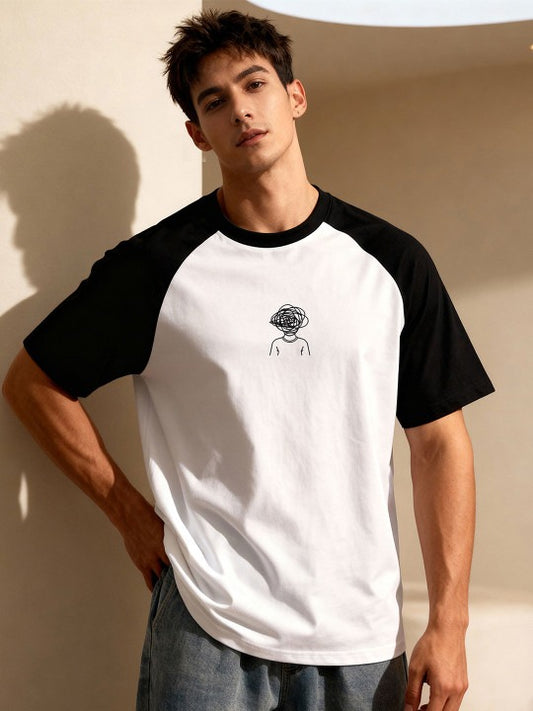 Premium Black & White Raglan Oversized Graphic T-Shirt for Men