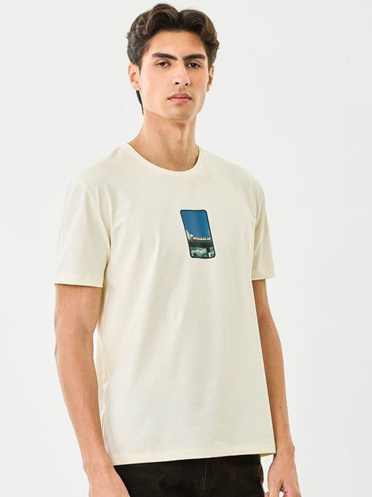 Zibilo Minimal Graphic T-Shirt for Men – Off White Casual Printed Tee