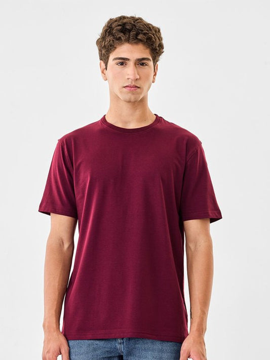 Premium Maroon Oversized Cotton T-Shirt for Men | Casual Crew Neck Tee
