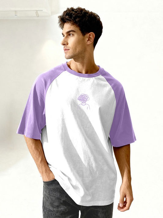Zibilo Oversized Raglan T-Shirt for Men – White & Lavender Casual Streetwear Tee