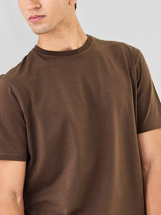 Premium Oversized Brown Cotton Crew Neck T-Shirt for Men